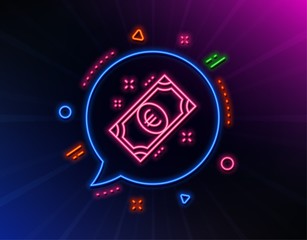 Euro money line icon. Neon laser lights. Payment method sign. Eur symbol. Glow laser speech bubble. Neon lights chat bubble. Banner badge with euro money icon. Vector