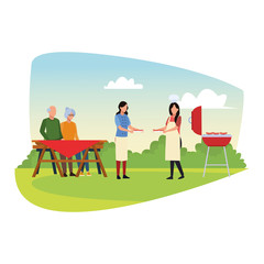 avatar family in a bbq and picnic, colorful design