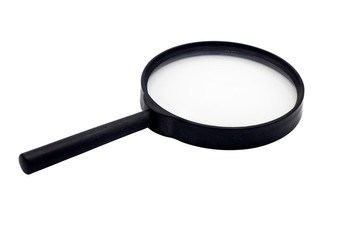 Black magnifier on white background.  with clipping path.