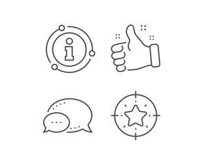 Star target line icon. Chat bubble, info sign elements. Star rating sign. Best rank symbol. Linear star target outline icon. Information bubble. Vector