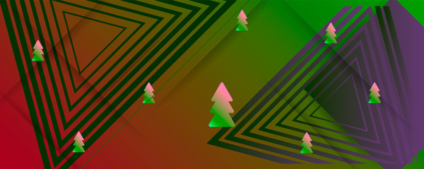 Fototapeta premium Geometric green Christmas trees dark colors merry christmas withe card tree background