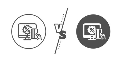 Sale discount sign. Versus concept. Online shopping line icon. Black friday symbol. Line vs classic online shopping icon. Vector