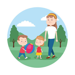 cartoon mother with her kids,colorful design
