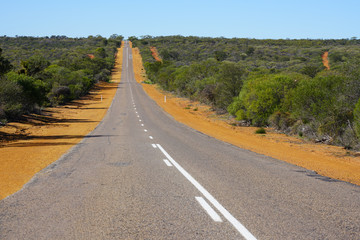 View of an empty road in Kalbarri National Park in the Mid West region of Western Australia