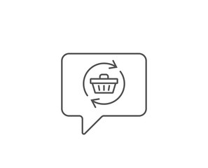 Update Shopping cart line icon. Chat bubble design. Online buying sign. Supermarket basket symbol. Outline concept. Thin line refresh cart icon. Vector