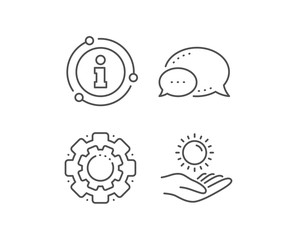 Sun protection line icon. Chat bubble, info sign elements. Skin care sign. Linear sun protection outline icon. Information bubble. Vector
