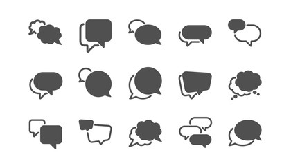 Speech bubbles icons. Social media message, comic bubbles and chat. Think sticker, Comment speech and talk bubble icons. Classic set. Quality set. Vector