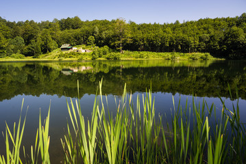 landscape with lake and blue sky