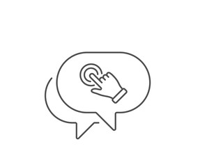 Touchscreen gesture line icon. Chat bubble design. Click hand sign. Push action symbol. Outline concept. Thin line touchscreen gesture icon. Vector