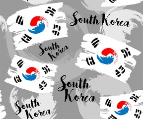 South Korea flag with brush stroke background, poster, vector illustration, Traditional Korean style