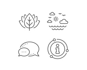 Travel sea line icon. Chat bubble, info sign elements. Sun, clouds and waves sign. Summer holidays symbol. Linear travel sea outline icon. Information bubble. Vector