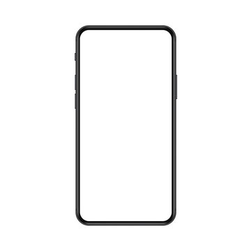 New trendy version of black thin frame notch display smartphone with blank white screen. Realistic phone mockup for any project vector illustration.