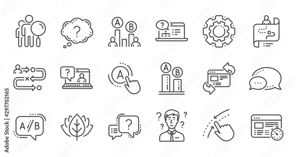 Wall mural UX line icons. AB testing, Journey path map and Question mark. Quiz test linear icon set. Quality line set. Vector