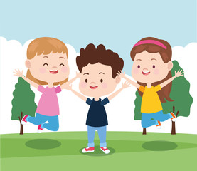 cartoon little kids in the park, colorful design