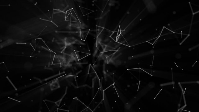 white connecting particles move slowly against a black background. abstract animation. 3D rendering