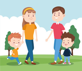 happy family with their boys in the park