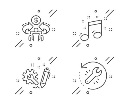 Sharing economy, Musical note and Engineering line icons set. Recovery tool sign. Share, Music, Construction. Backup info. Education set. Line sharing economy outline icon. Vector