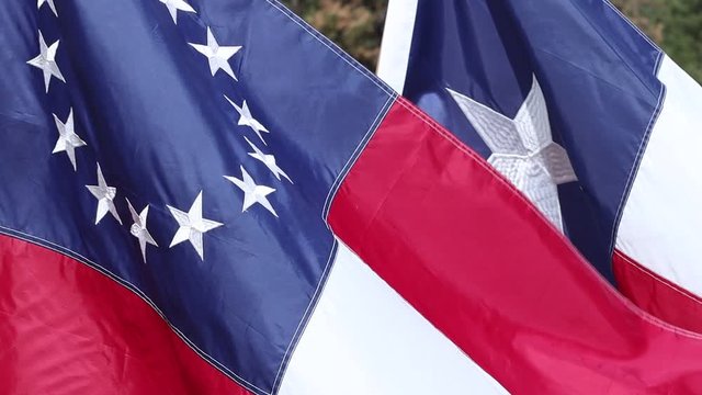 American Civil War Confederate Flag in Slow Motion with Shallow Depth of Field.