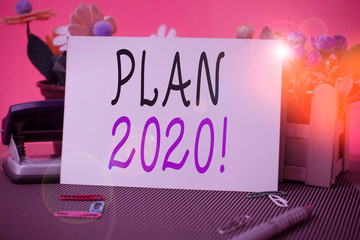 Conceptual hand writing showing Plan 2020. Concept meaning detailed proposal doing achieving...