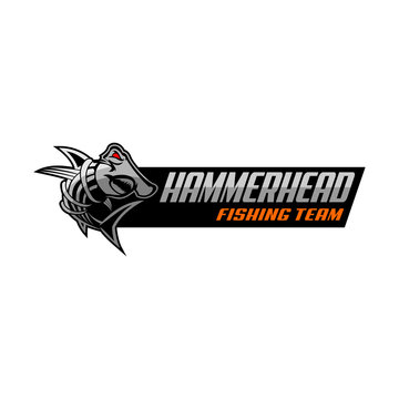 Hammerhead Fish Fishing Team Club Logo Design Template Vector Illustration