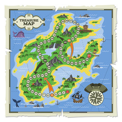 Treasure map vector pirate adventure on island navigation in ocean illustration backdrop of piratic plan with start finish to travel by compass background exploration game wallpaper