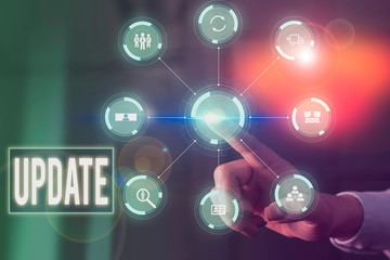 Word writing text Update. Business photo showcasing make something more modern or up to date like software programs Picture photo system network scheme modern technology smart device