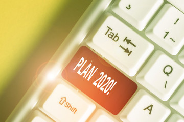 Conceptual hand writing showing Plan 2020. Concept meaning detailed proposal doing achieving...