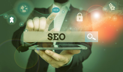 Word writing text Seo. Business photo showcasing incredibly effective way to market your near business online Picture photo system network scheme modern technology smart device