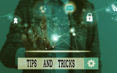 Word writing text Tips And Tricks. Business photo showcasing means piece advice maybe suggestion...