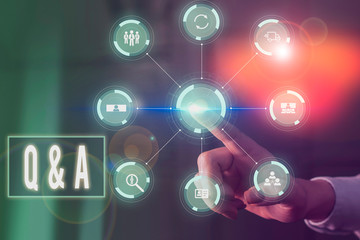 Word writing text Q And A. Business photo showcasing defined as questions being asked and answers Picture photo system network scheme modern technology smart device