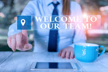 Conceptual hand writing showing Welcome To Our Team. Concept meaning introducing another...