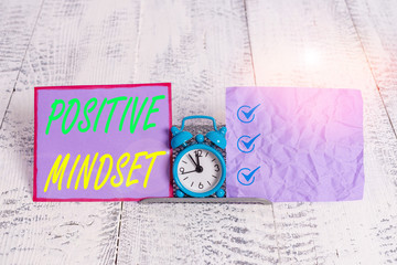 Text sign showing Positive Mindset. Business photo text mental attitude in wich you expect...