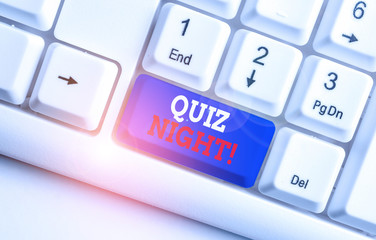 Text sign showing Quiz Night. Business photo text evening test knowledge competition between...