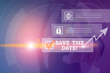 Obraz premium Word writing text Save The Date. Business photo showcasing reserve the mentioned future wedding date on their calendar Picture photo system network scheme modern technology smart device
