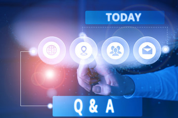 Fototapeta premium Text sign showing Q And A Question. Business photo showcasing in which demonstrating asks questions and another one answers them Picture photo system network scheme modern technology smart device