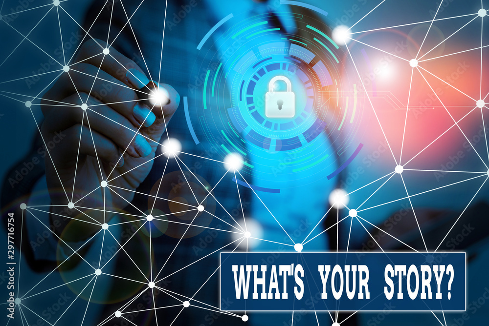 Fototapete text sign showing what s is your storyquestion. business photo showcasing analysisner of asking demo