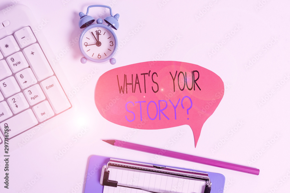 Fototapete word writing text what s is your storyquestion. business photo showcasing analysisner of asking demo