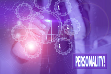 Conceptual hand writing showing Personality. Concept meaning combination characteristics that form...