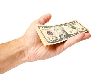 Business Money dollars in the hands on a white background