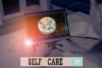 Text sign showing Self Care. Business photo text the practice of taking action to improve one s is...