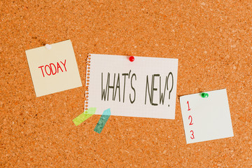 Conceptual hand writing showing What S New Question. Concept meaning when you ask someone about his...