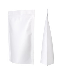 White paper zipper bags packaging. Isolated on white background.