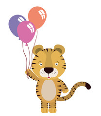 cute little tiger with balloons helium