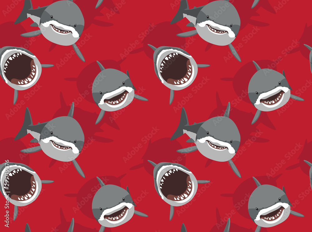 Wall mural Swimming White Shark Front Background Seamless Pattern Wallpaper-01