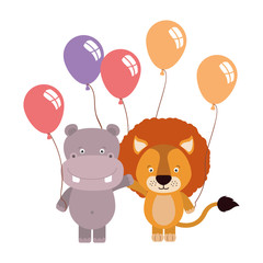 cute little hippo with balloons helium