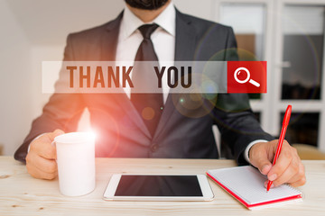Word writing text Thank You. Business photo showcasing a polite expression used when acknowledging...