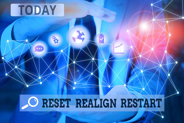 Word writing text Reset Realign Restart. Business photo showcasing Life audit will help you put things in perspectives Picture photo system network scheme modern technology smart device