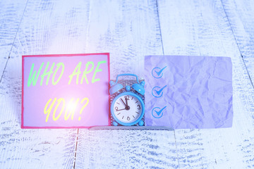 Text sign showing Who Are Youquestion. Business photo text someone asking your demonstratingal...