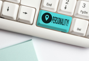Writing note showing Personality. Business concept for combination characteristics that form...