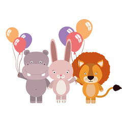 group of cute animals with balloons helium characters